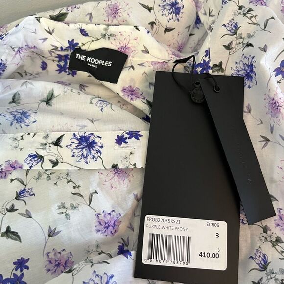 The Kooples Floral Mini Silke Blend Dress in White/Purple Peony NWT Size 3= US 8 - Picture 4 of 16